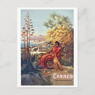 Carte Postale Cannes, Dame avec son chien dans le jardin