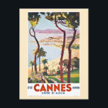 Carte Postale Cannes France Vintage Côte d'Azur<br><div class="desc">N'importe qui aimerait recevoir cette carte postale de voyage vintage avec une illustration rétro de la Côte d'Azur à Cannes,  France !</div>
