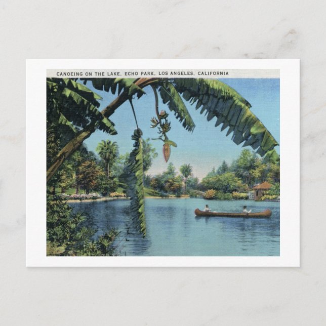Carte Postale Canoë, Echo Park, Los Angeles Vintage (Devant)