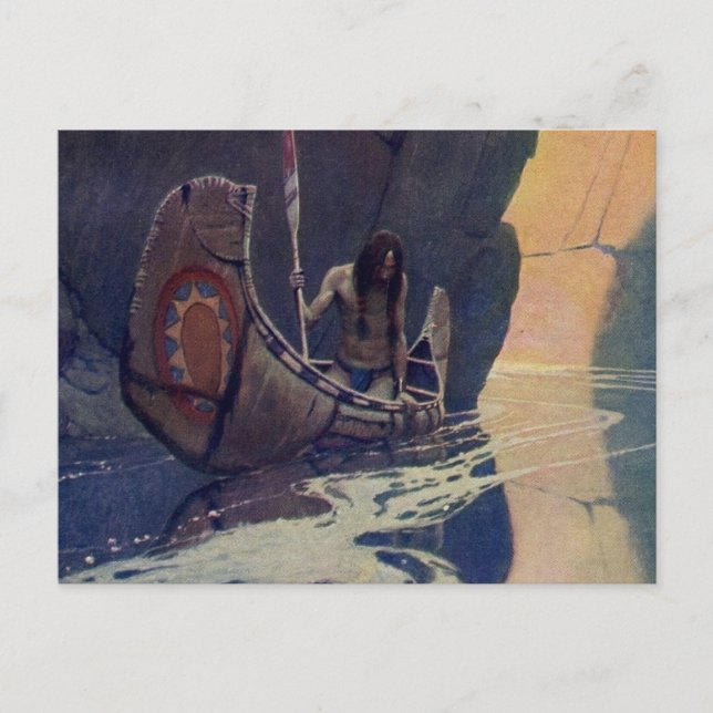 Carte Postale Canoë indien vintage pagayage Sun Classic (Devant)