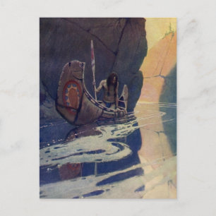 Carte Postale Canoë indien vintage pagayage Sun Classic