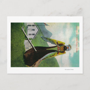 Carte Postale Canot indien avec tête de figurine en AlaskaState