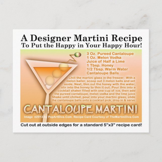 CARTE POSTALE CANTALOUPE MARTINI RECEPE POSTCARD (Devant)