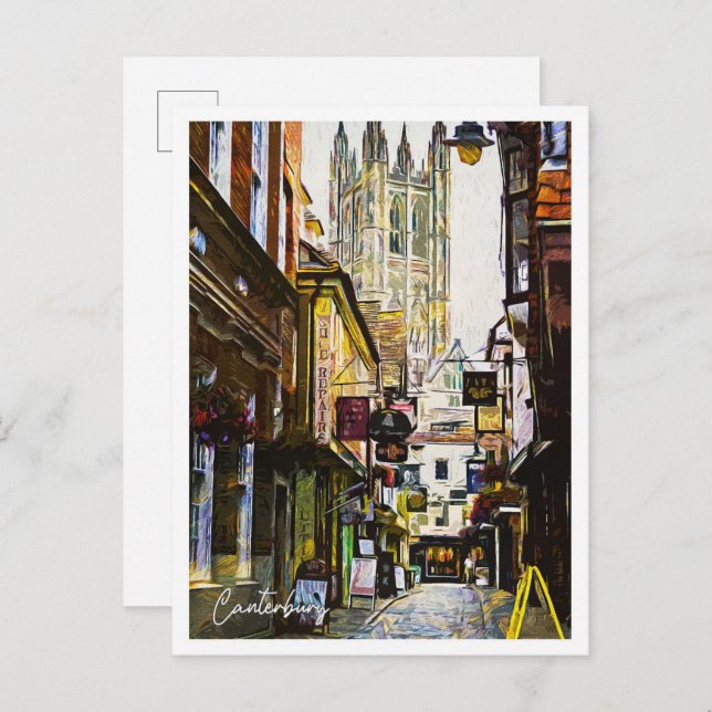Carte Postale Canterbury Royaume-Uni Belle peinture à l'huile  (Devant / Derrière)