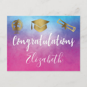 Carte Postale Cap de diplôme Mots de WIsdom Conseil Parti rose