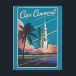 Carte Postale Cape Canaveral Florida Illustration Art de Voyage<br><div class="desc">Cape Canaveral design de déplacement vectoriel rétro. Cape Canaveral est une ville sur la côte atlantique de Floride. Le Kennedy Space Center,  au nord de la ville,  présente une simulation de lancement de navette de la NASA et des souvenirs d'astronautes.</div>