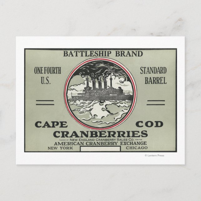 Carte Postale Cape Cod Battleship Marque Cranberry Étiquette (Devant)