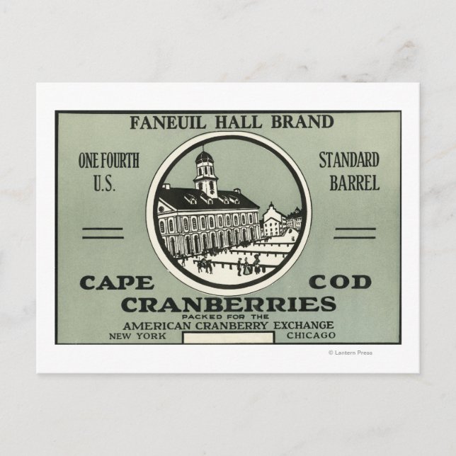 Carte Postale Cape Cod Faneuil Hall Marque Étiquette Cranberry (Devant)