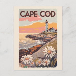 Carte Postale Cape Cod Massachusetts Art de voyage peint Rétro
