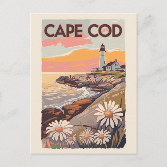 Carte Postale Cape Cod Massachusetts Art de voyage pictural Rétr (Devant)
