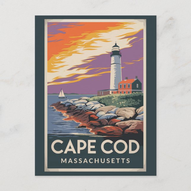 Carte Postale Cape Cod Massachusetts Illustration Art de Voyage (Devant)