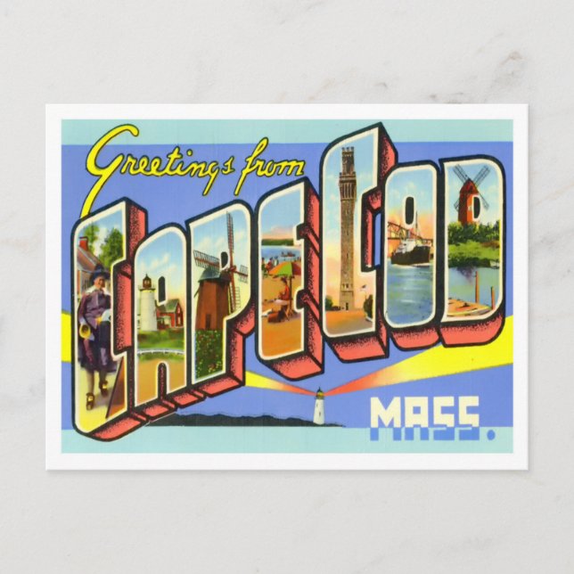 Carte Postale Cape Cod, Massachusetts Vintages grandes lettres (Devant)