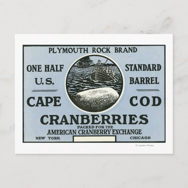Carte Postale Cape Cod Plymouth Rock Marque Cranberry Étiquette (Devant)
