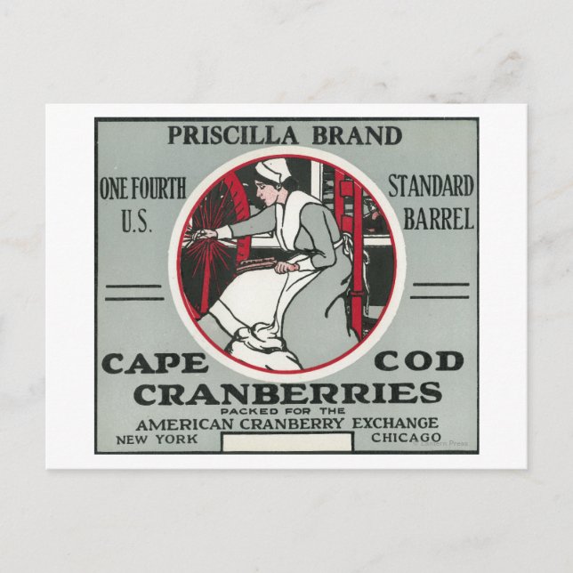 Carte Postale Cape Cod Priscilla Marque Cranberry Étiquette (Devant)