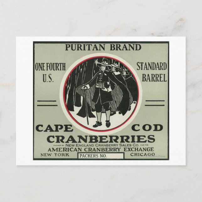 Carte Postale Cape Cod Puritan Marque Cranberry Étiquette (Devant)