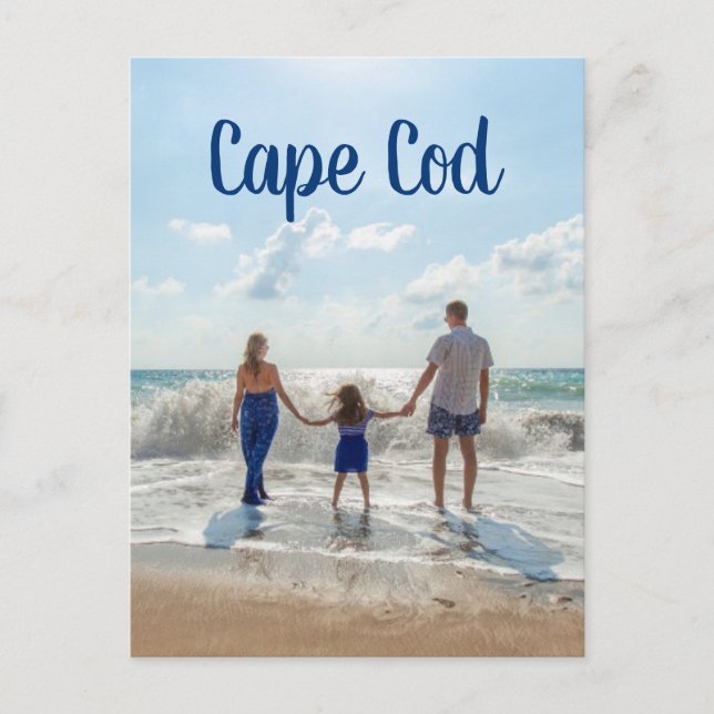 Carte Postale Cape Cod Souvenir Sable et Vagues avec Famille (Devant)