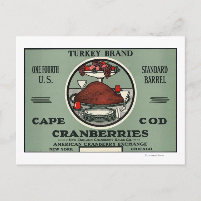 Carte Postale Cape Cod Turquie marque Cranberry Étiquette (Devant)