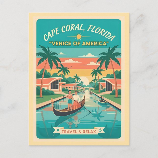 Carte Postale Cape Coral FL – The Venice of America Retro 1950s (Devant)