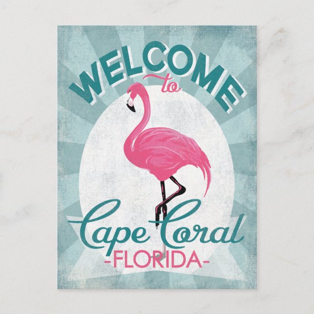 Carte Postale Cape Coral Florida Flamant rose rose Retro (Devant)