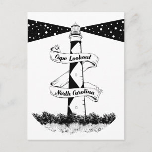 Carte Postale Cape Lookout Lighthouse noir et blanc