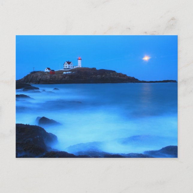 Carte Postale Cape Neddick Nubble Lighthouse Pleine lune Tide (Devant)