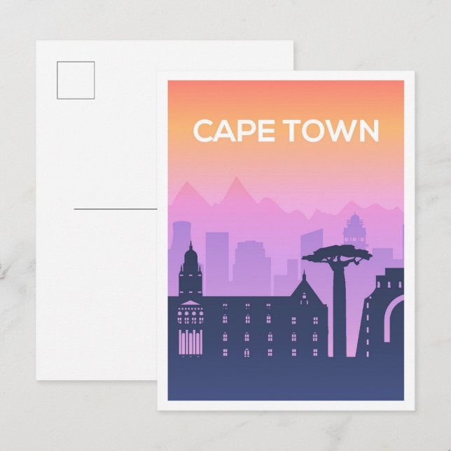 Carte Postale Cape Town Afrique du Sud Art Travel Illustration (Devant / Derrière)