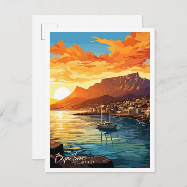 Carte Postale Cape Town Afrique du Sud Art Travel Illustration (Devant / Derrière)