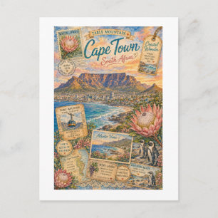 Carte Postale Cape Town Afrique du Sud Collage de voyage vintage