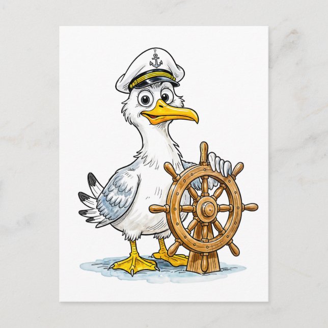 Carte Postale Capitaine de bateau comique mouette (Devant)