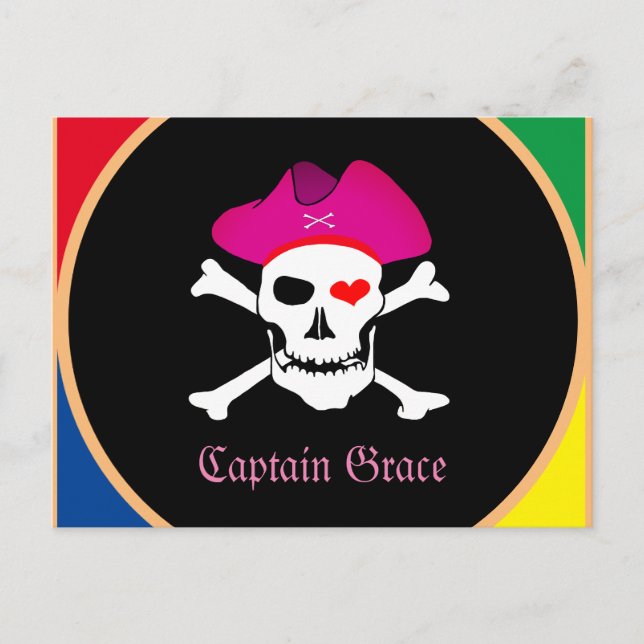 Carte Postale Capitaine "Grace" & Pirates - Île au trésor /Fille (Devant)