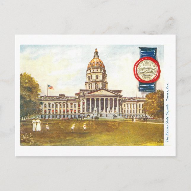 Carte Postale Capitole vintage du Kansas avec phoque (Devant)