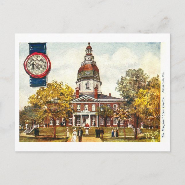 Carte Postale Capitole vintage du Maryland avec phoque (Devant)