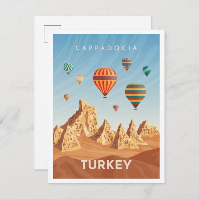 Carte Postale Cappadoce Turquie Illustration Vintage voyage d'ar (Devant / Derrière)
