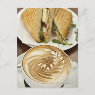 Carte Postale Cappuccino et déjeuner panini