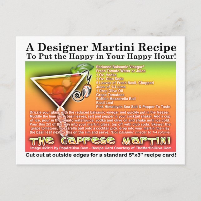 Carte postale Caprese Martini Recette (Devant)