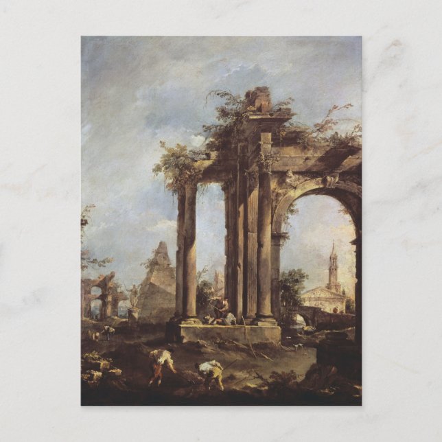 Carte Postale Capriccio avec ruines romaines, Pyramide et (Devant)