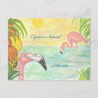 Carte Postale Captiva Island Flamants roses Floride Art