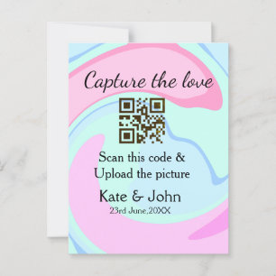 Carte Postale Capturez l'amour ajouter QR scan marbre rose bleu 