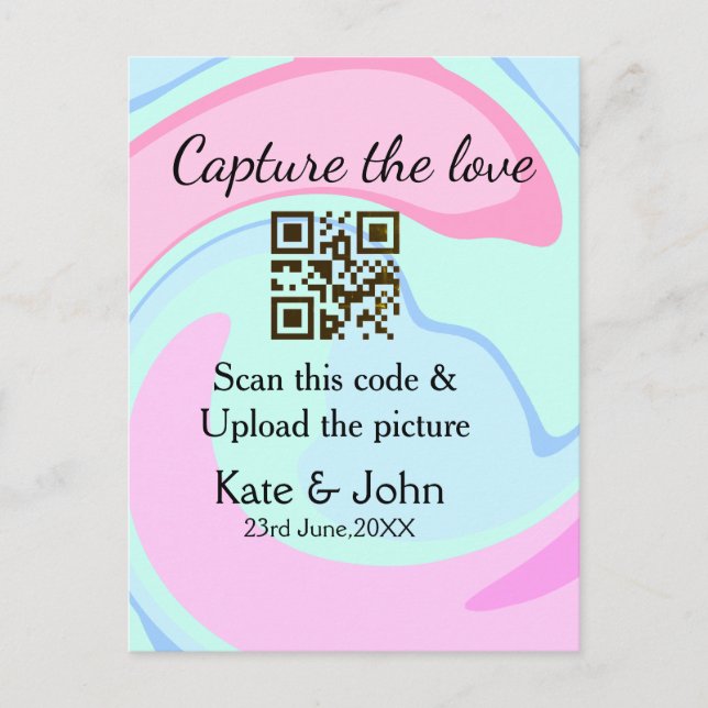 Carte Postale Capturez l'amour ajouter QR scan marbre rose bleu  (Devant)