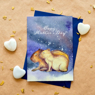 Carte Postale Capy Fête des Mères Cute Capybara Baby & Maman Per