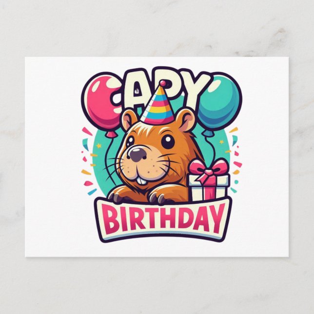 Carte Postale Capybara Anniversaire Bash - Fête Quirky Animal (Devant)
