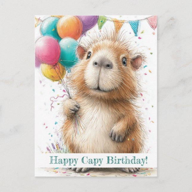 Carte Postale Capybara Birthday Card • Cute Balloon Design (Devant)