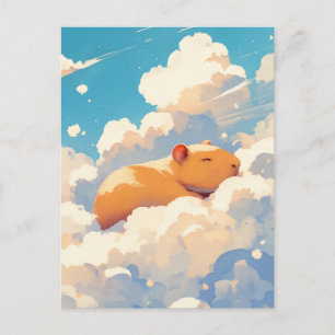 Carte Postale Capybara endormi flottant dans un nuage doux et du