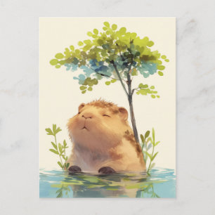 Carte Postale Capybara paisible dans l'eau sous un arbre vert