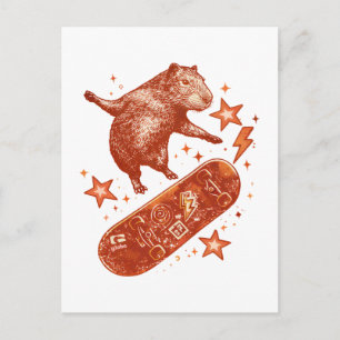 Carte Postale Capybara Skateboard Style Y2K 90s