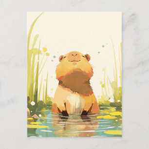 Carte Postale Capybara souriant dans un étang calme de marais na