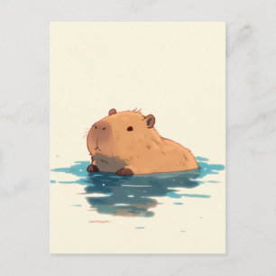 Carte Postale Capybara sucré flottant dans l'eau bleue