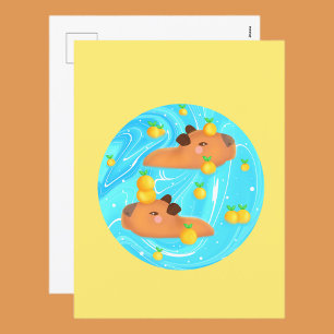 Carte Postale Capybaras Dans L'Eau Avec Oranges