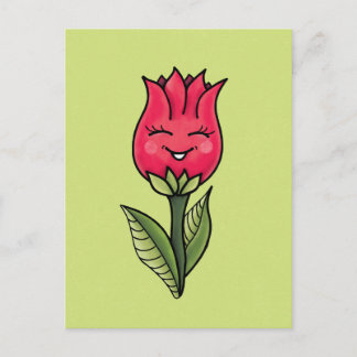 Carte Postale Caractère de caricature à ressort à fleurs mignonn