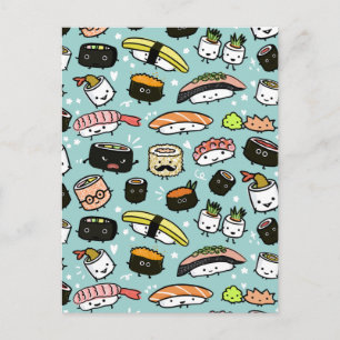 Carte Postale Caractères Sushi Cute   Kawaii Sushi Motif